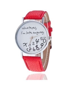 Whatever I am Late Anyway Casual Style Fashion Wrist Watch - Red