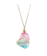 U.S. Fashion Simple Design Colorful Natural Stone Pandent Necklace