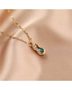 Shining Rhinestone Insertd Unique Design Stainless Steel Women Wholesale Necklace - Peanut