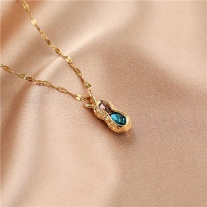Shining Rhinestone Insertd Unique Design Stainless Steel Women Wholesale Necklace - Peanut