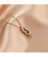 Shining Rhinestone Insertd Unique Design Stainless Steel Women Wholesale Necklace - Peanut