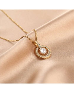 Shining Rhinestone Insertd Unique Design Stainless Steel Women Wholesale Necklace - Round