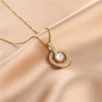 Shining Rhinestone Insertd Unique Design Stainless Steel Women Wholesale Necklace - Round