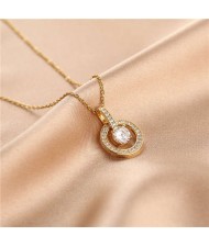 Shining Rhinestone Insertd Unique Design Stainless Steel Women Wholesale Necklace - Round