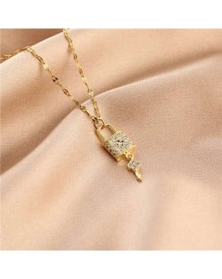 Shining Rhinestone Insertd Unique Design Stainless Steel Women Wholesale Necklace - Lock