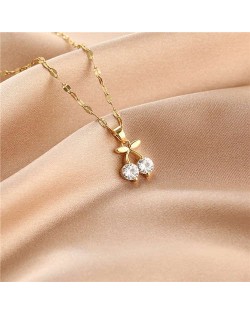 Shining Rhinestone Insertd Unique Design Stainless Steel Women Wholesale Necklace - Cherry