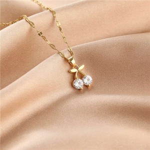 Shining Rhinestone Insertd Unique Design Stainless Steel Women Wholesale Necklace - Cherry