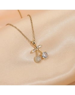 Shining Rhinestone Insertd Unique Design Stainless Steel Women Wholesale Necklace - Cherry