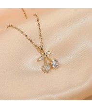 Shining Rhinestone Insertd Unique Design Stainless Steel Women Wholesale Necklace - Cherry
