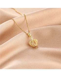 Shining Rhinestone Insertd Unique Design Stainless Steel Women Wholesale Necklace - Crown