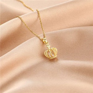 Shining Rhinestone Insertd Unique Design Stainless Steel Women Wholesale Necklace - Crown