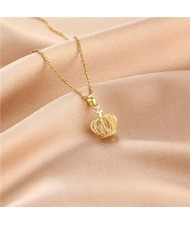 Shining Rhinestone Insertd Unique Design Stainless Steel Women Wholesale Necklace - Crown