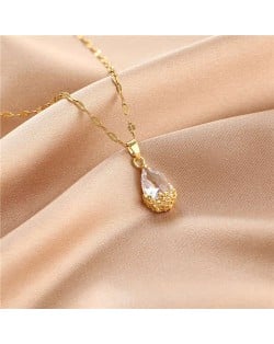 Shining Rhinestone Insertd Unique Design Stainless Steel Women Wholesale Necklace - Water Drop