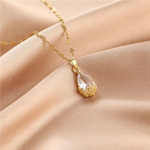 Shining Rhinestone Insertd Unique Design Stainless Steel Women Wholesale Necklace - Water Drop