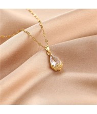 Shining Rhinestone Insertd Unique Design Stainless Steel Women Wholesale Necklace - Water Drop