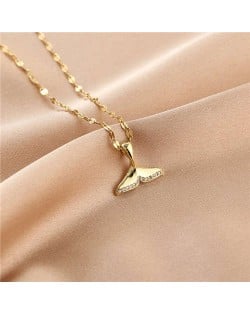 Shining Rhinestone Insertd Unique Design Stainless Steel Women Wholesale Necklace - Fish Tail