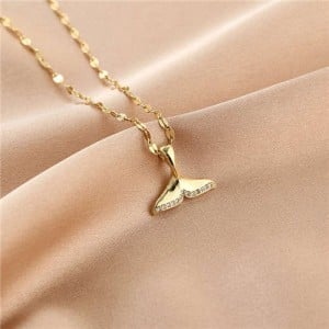 Shining Rhinestone Insertd Unique Design Stainless Steel Women Wholesale Necklace - Fish Tail