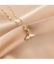 Shining Rhinestone Insertd Unique Design Stainless Steel Women Wholesale Necklace - Fish Tail