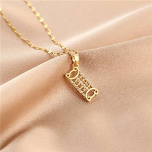 Shining Rhinestone Insertd Unique Design Stainless Steel Women Wholesale Necklace - Abacus