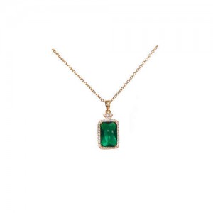 Vintage French Style Wholesale Fashion Jewelry Rectangle Green Pendant Women Necklace