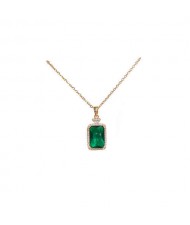 Vintage French Style Wholesale Fashion Jewelry Rectangle Green Pendant Women Necklace