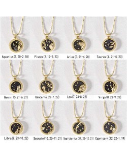 12 Constellations Theme Black Night Round Pendant Popular Necklace (1 Piece)