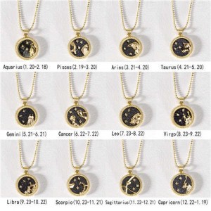 12 Constellations Theme Black Night Round Pendant Popular Necklace (1 Piece)