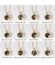 12 Constellations Theme Black Night Round Pendant Popular Necklace (1 Piece)