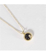 12 Constellations Theme Black Night Round Pendant Popular Necklace (1 Piece)