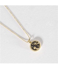 12 Constellations Theme Black Night Round Pendant Popular Necklace (1 Piece)