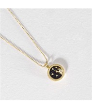 12 Constellations Theme Black Night Round Pendant Popular Necklace (1 Piece)