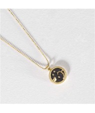 12 Constellations Theme Black Night Round Pendant Popular Necklace (1 Piece)