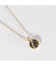 12 Constellations Theme Black Night Round Pendant Popular Necklace (1 Piece)