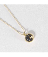 12 Constellations Theme Black Night Round Pendant Popular Necklace (1 Piece)