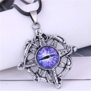 U.S. Fashion Skull Hollw-out Eye Pandent Vintage Style Necklace - Purple