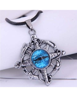 U.S. Fashion Skull Hollw-out Eye Pandent Vintage Style Necklace - Blue