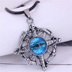 U.S. Fashion Skull Hollw-out Eye Pandent Vintage Style Necklace - Blue