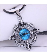 U.S. Fashion Skull Hollw-out Eye Pandent Vintage Style Necklace - Blue