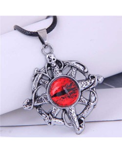 U.S. Fashion Skull Hollw-out Eye Pandent Vintage Style Necklace - Red