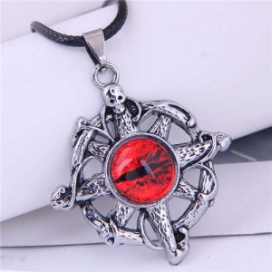 U.S. Fashion Skull Hollw-out Eye Pandent Vintage Style Necklace - Red