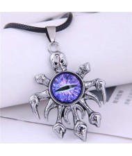 Vintage Silver Color Skull Octopus Eye Pendant Punk Fashion Necklace - Purple