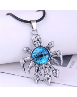 Vintage Silver Color Skull Octopus Eye Pendant Punk Fashion Necklace - Blue