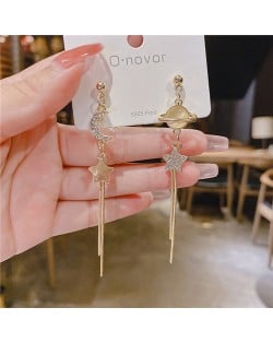 Planet and Star Asymmetric Long Style Women Romantic Wholesale Tassel Earrings