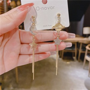 Planet and Star Asymmetric Long Style Women Romantic Wholesale Tassel Earrings