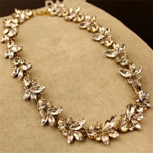 Vintage Luxury Bright Rhinestones Flowers Short Necklace