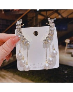 Light Luxury Style Glistening Crescent Moon Shape Pearl Tassel Wholesale Fashion Earrings