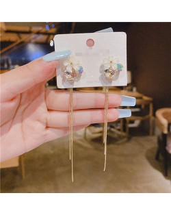 Elegant White Flower with Long Tassel Beautiful Women Wholesale Earrings