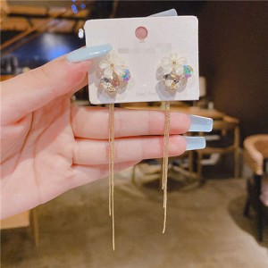 Elegant White Flower with Long Tassel Beautiful Women Wholesale Earrings