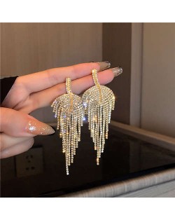 Bling Rhinestone Leaf Shape 925 Silver Pin Women Bold Fashion Wholesale Earrings - Golden