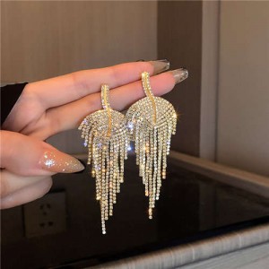 Bling Rhinestone Leaf Shape 925 Silver Pin Women Bold Fashion Wholesale Earrings - Golden